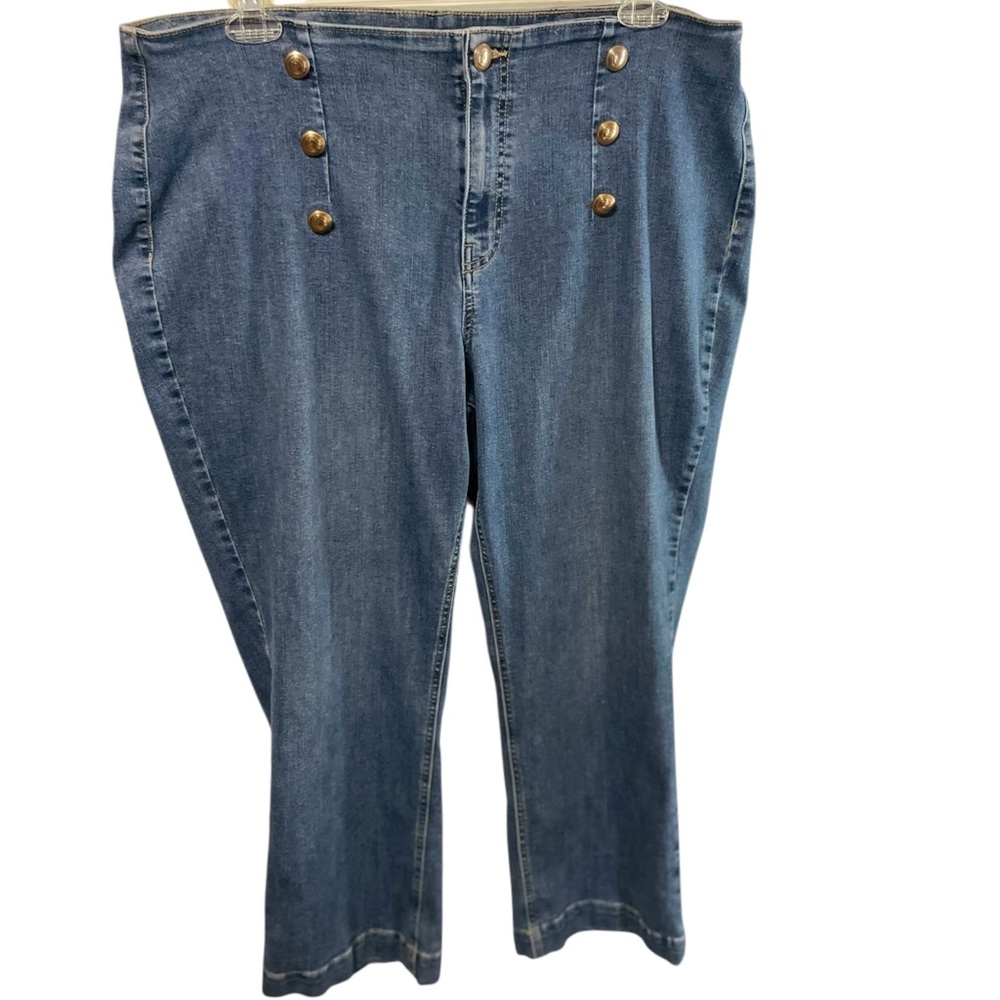 Hi-rise Fishermancore cropped blue jeans gold color buttons plus size 20W sailor